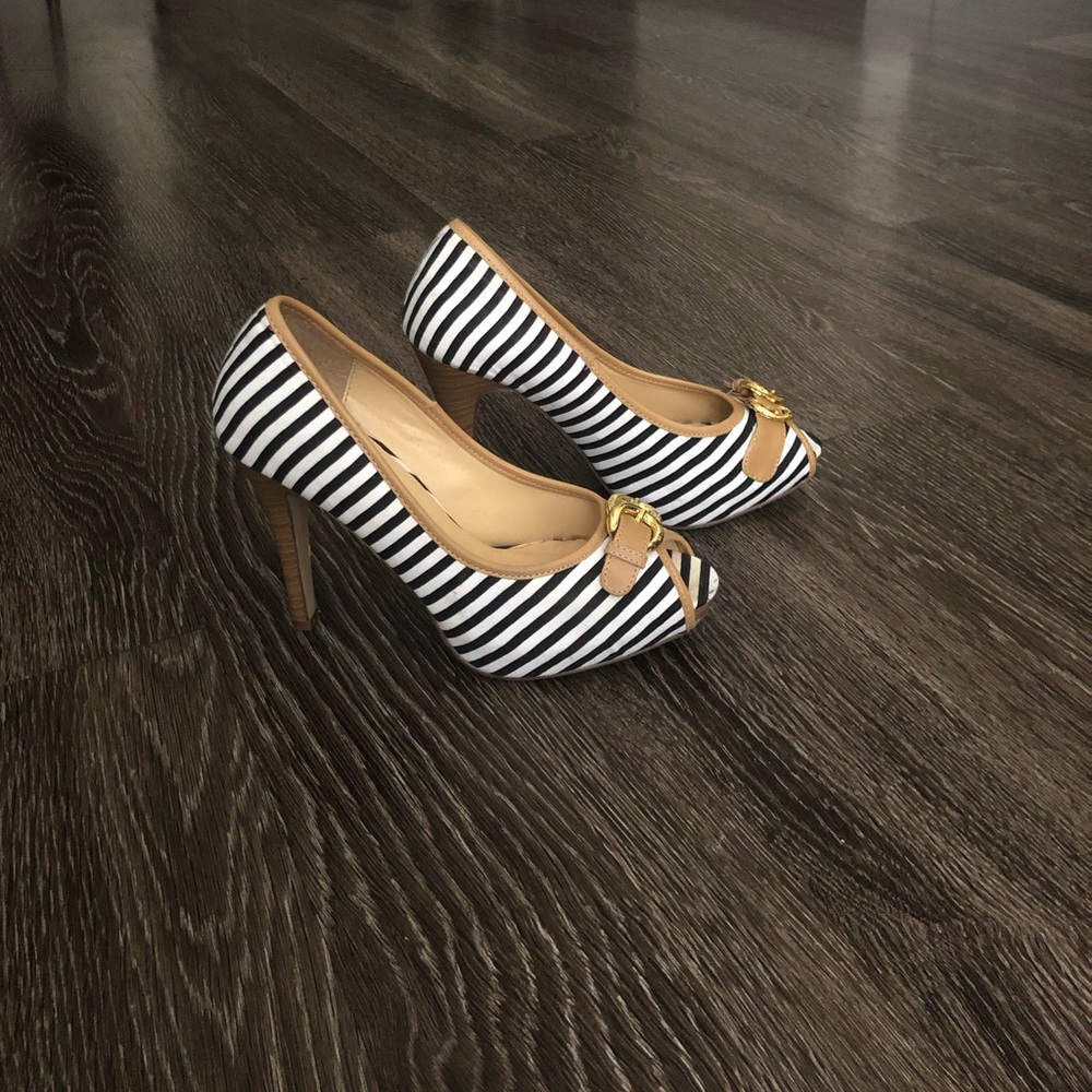 Black x White Stripe Peek Toe Heel